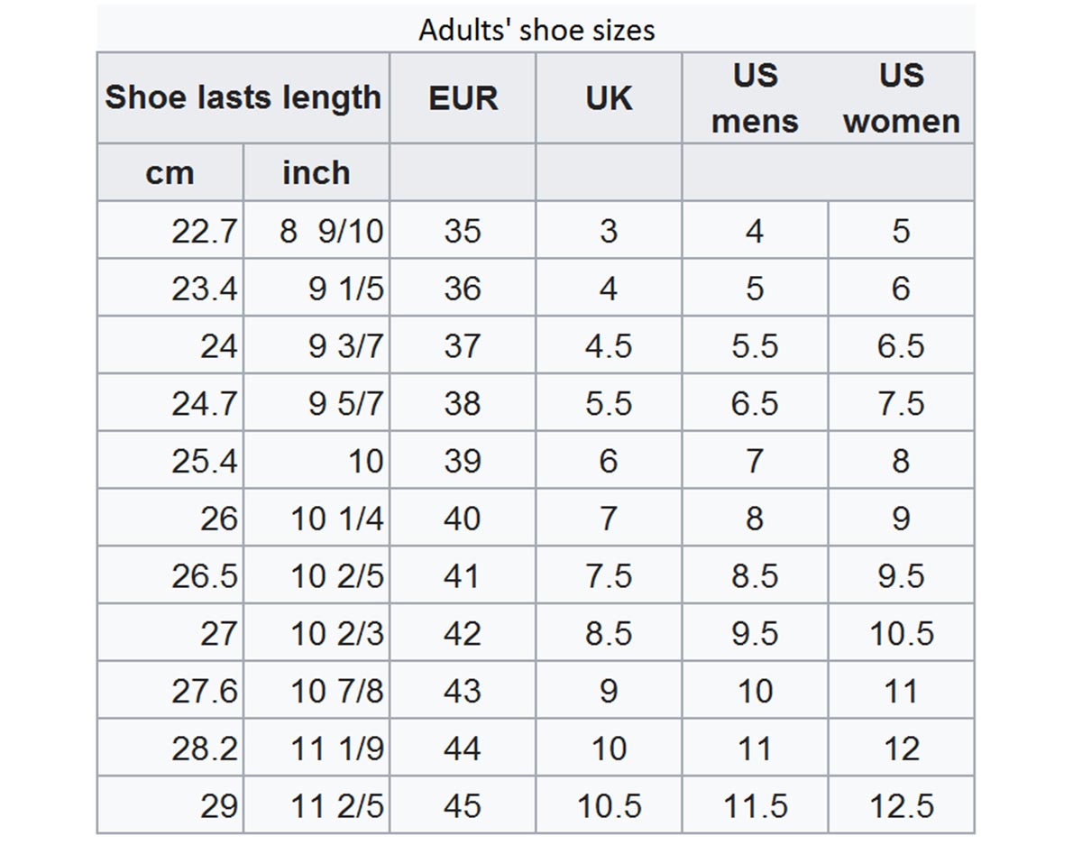 42 euro shoe size